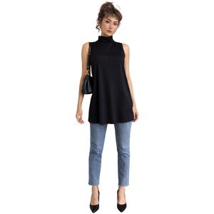 Vintage Gap Style Black Mock Neck Tunic Tank 90s Minimalist Gamine A-Line Top